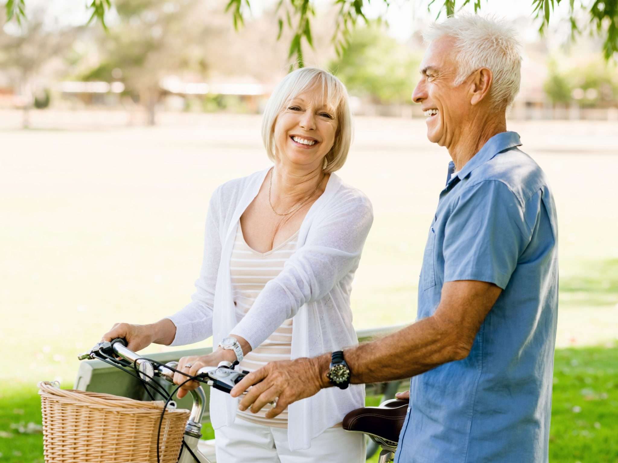 Couple riding bikes